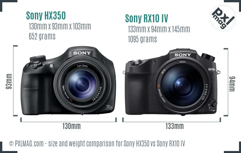 Sony HX350 vs Sony RX10 IV size comparison