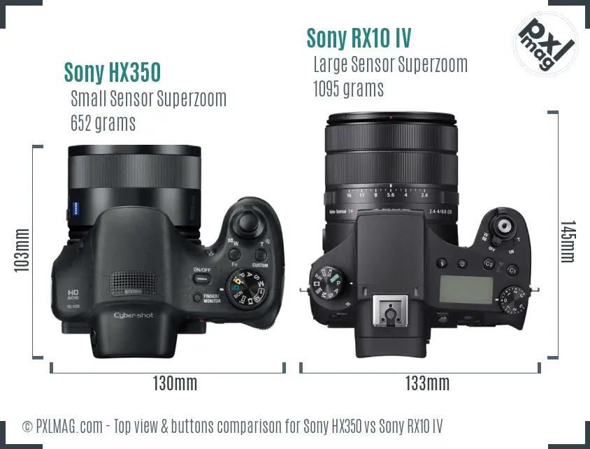 Sony HX350 vs Sony RX10 IV top view buttons comparison