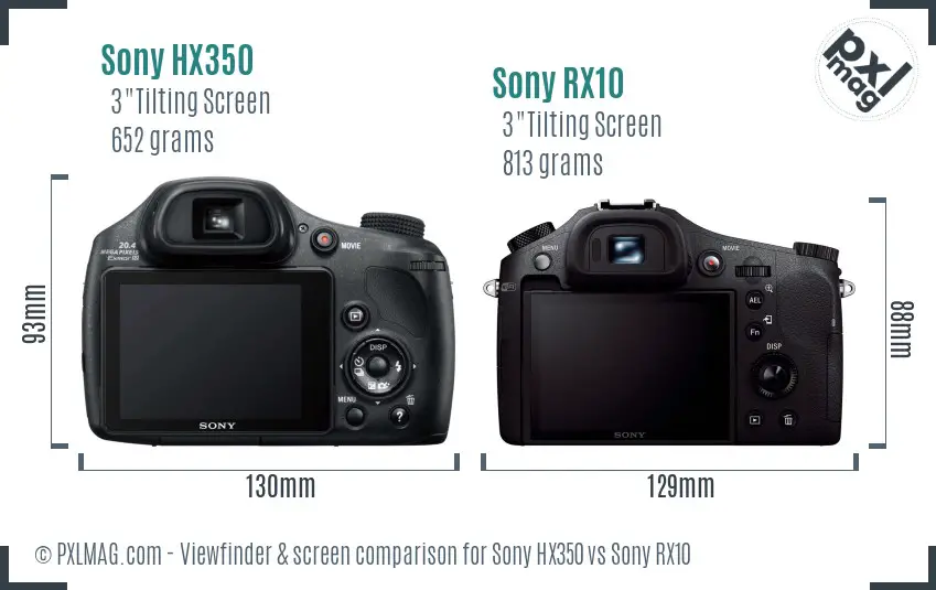 Sony HX350 vs Sony RX10 Screen and Viewfinder comparison