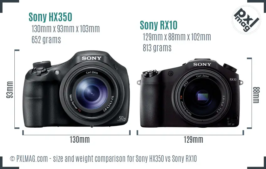 Sony HX350 vs Sony RX10 size comparison