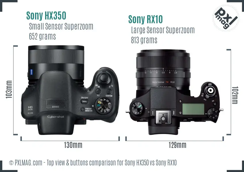 Sony HX350 vs Sony RX10 top view buttons comparison