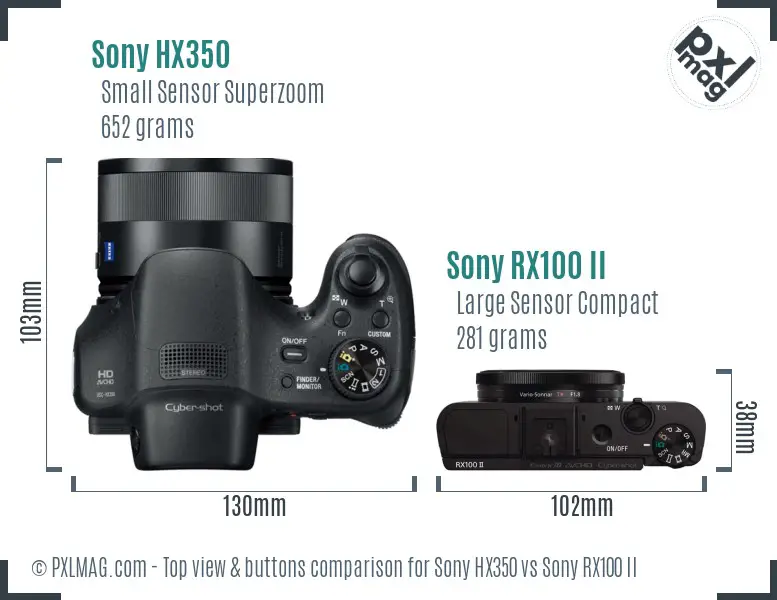 Sony HX350 vs Sony RX100 II top view buttons comparison