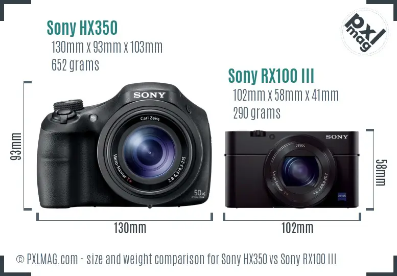 Sony HX350 vs Sony RX100 III size comparison