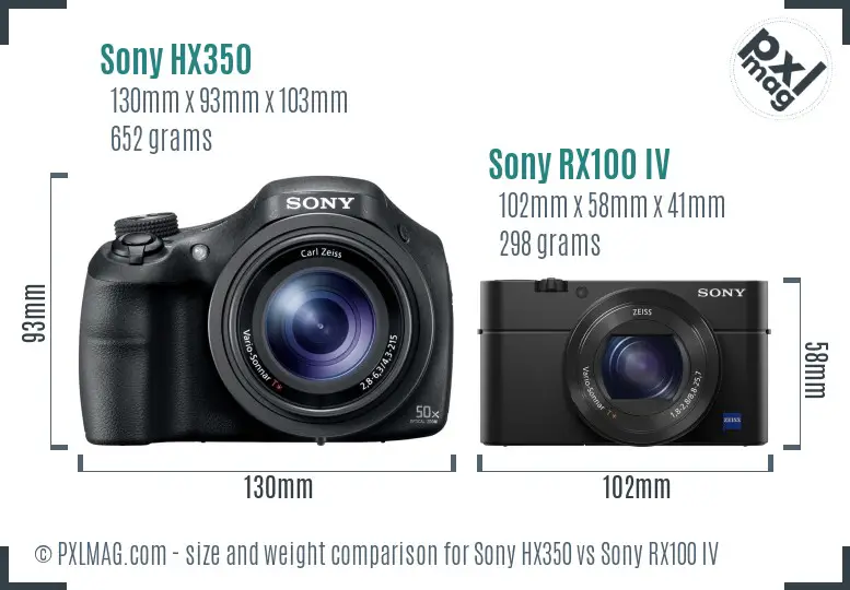 Sony HX350 vs Sony RX100 IV size comparison
