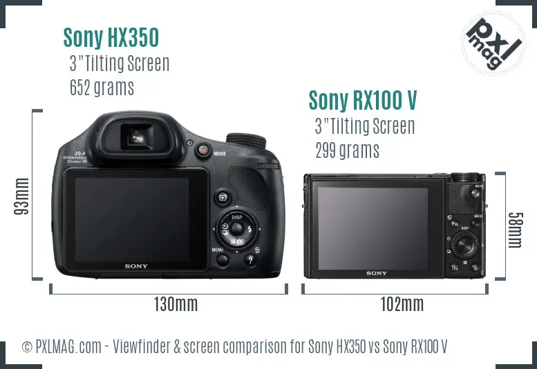 Sony HX350 vs Sony RX100 V Screen and Viewfinder comparison