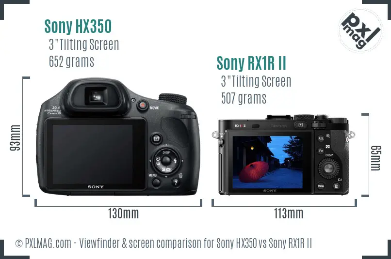 Sony HX350 vs Sony RX1R II Screen and Viewfinder comparison Sony HX350 vs Sony RX1R II Screen and Viewfinder comparison