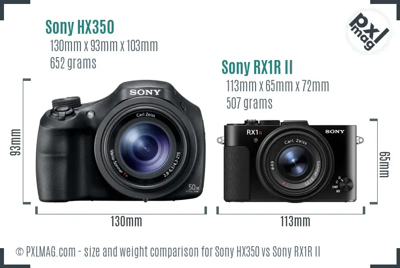 Sony HX350 vs Sony RX1R II size comparison
