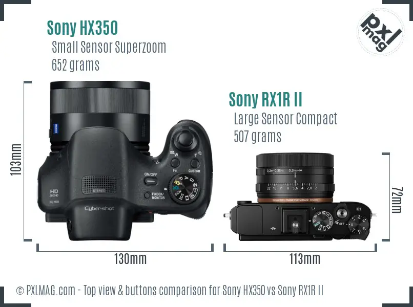 Sony HX350 vs Sony RX1R II top view buttons comparison Sony HX350 vs Sony RX1R II top view buttons comparison