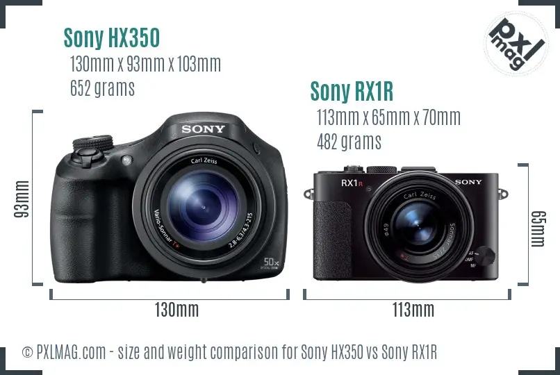 Sony HX350 vs Sony RX1R size comparison