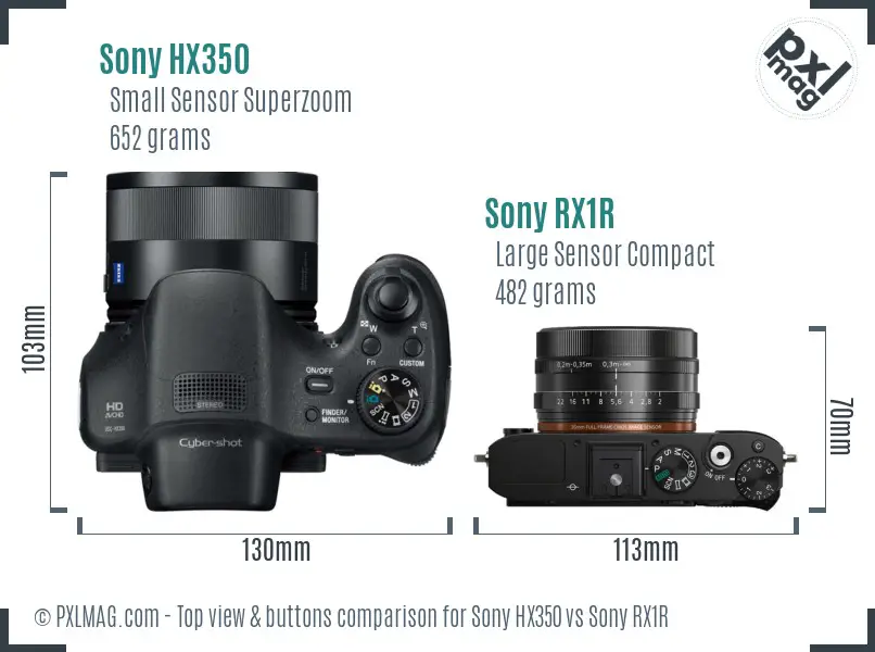 Sony HX350 vs Sony RX1R top view buttons comparison