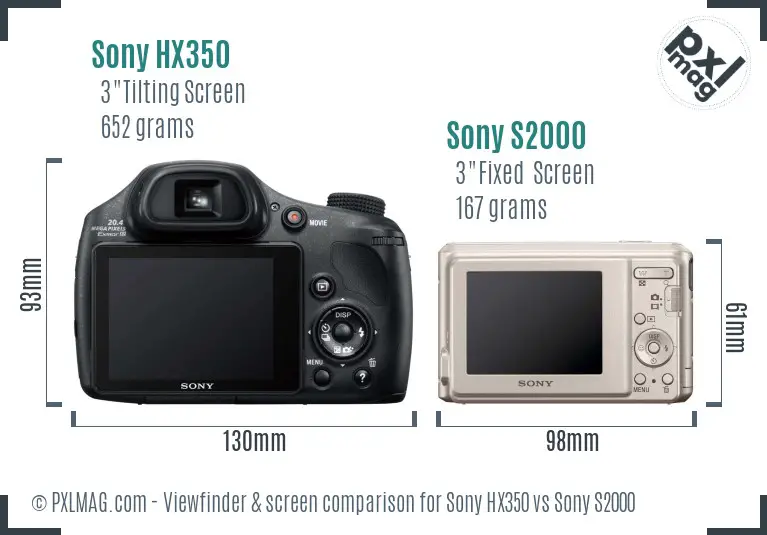Sony HX350 vs Sony S2000 Screen and Viewfinder comparison