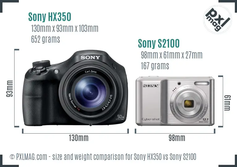 Sony HX350 vs Sony S2100 size comparison