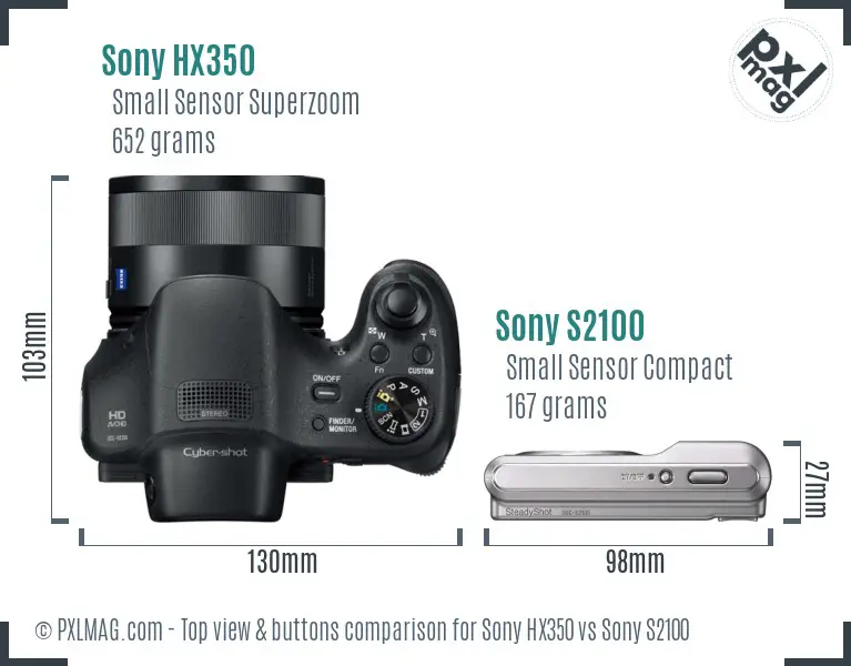 Sony HX350 vs Sony S2100 top view buttons comparison