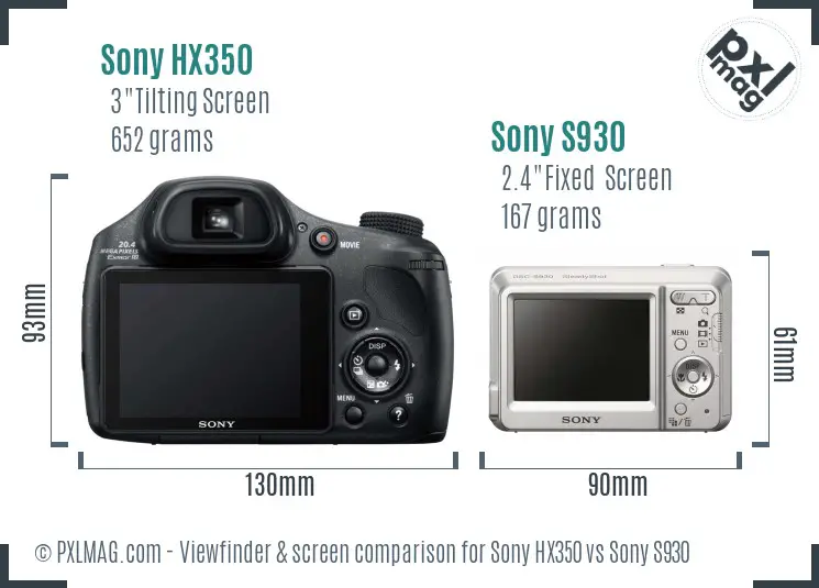 Sony HX350 vs Sony S930 Screen and Viewfinder comparison
