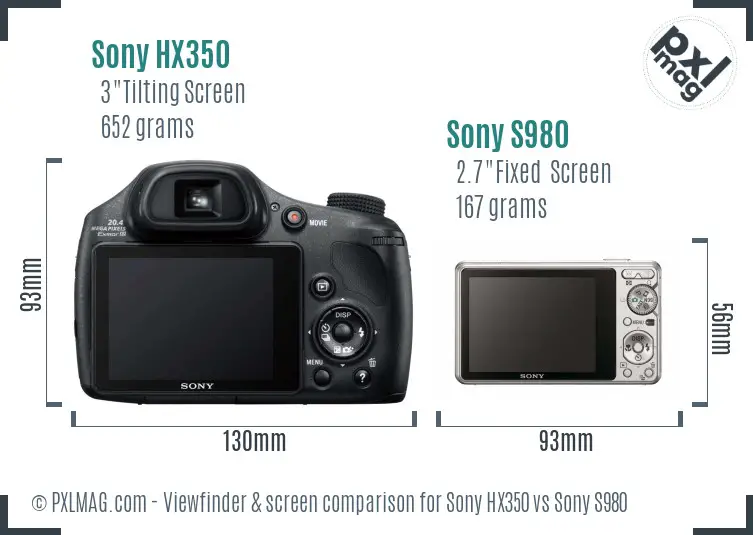 Sony HX350 vs Sony S980 Screen and Viewfinder comparison