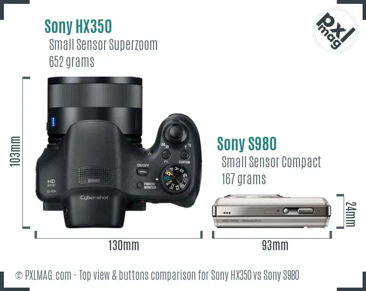 Sony HX350 vs Sony S980 top view buttons comparison