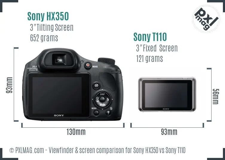 Sony HX350 vs Sony T110 Screen and Viewfinder comparison