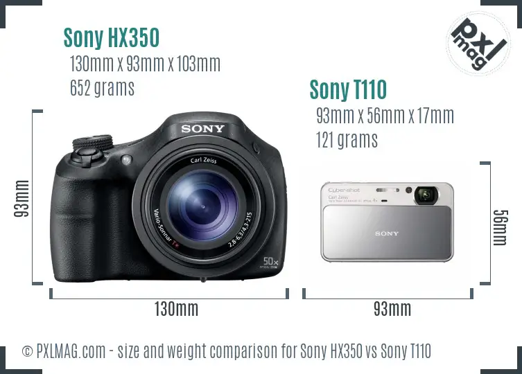 Sony HX350 vs Sony T110 size comparison