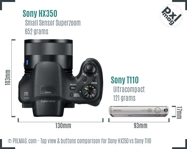 Sony HX350 vs Sony T110 top view buttons comparison