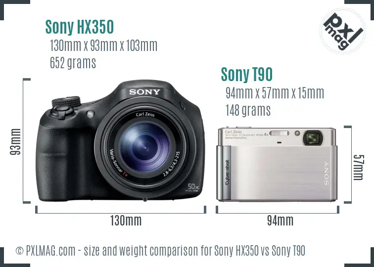 Sony HX350 vs Sony T90 size comparison