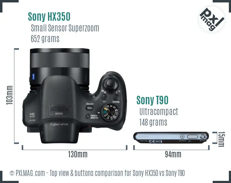 Sony HX350 vs Sony T90 top view buttons comparison