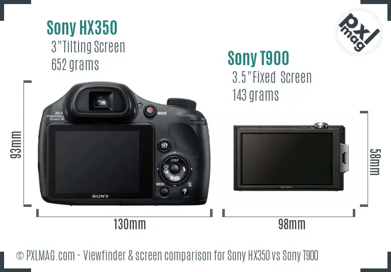 Sony HX350 vs Sony T900 Screen and Viewfinder comparison