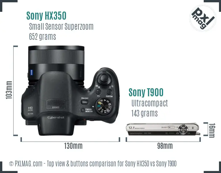 Sony HX350 vs Sony T900 top view buttons comparison