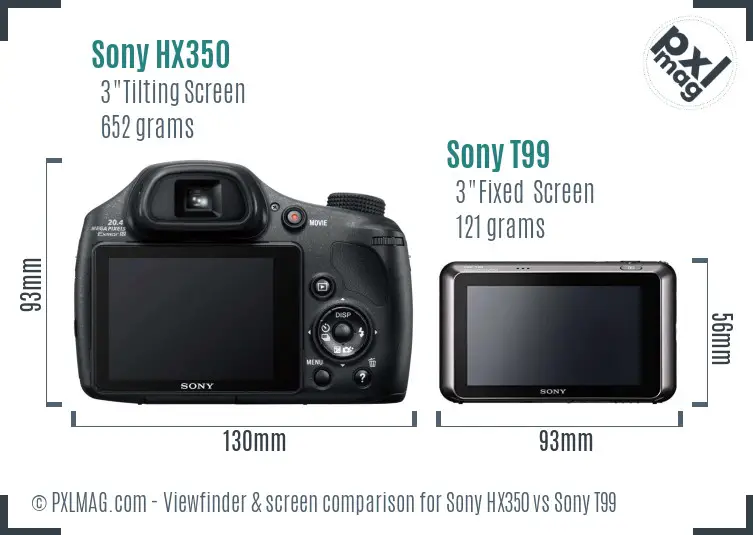 Sony HX350 vs Sony T99 Screen and Viewfinder comparison