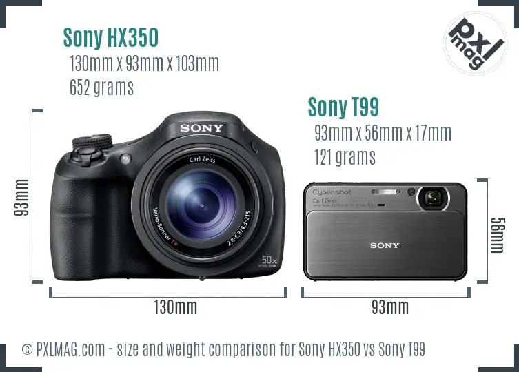Sony HX350 vs Sony T99 size comparison