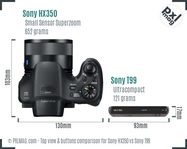 Sony HX350 vs Sony T99 top view buttons comparison
