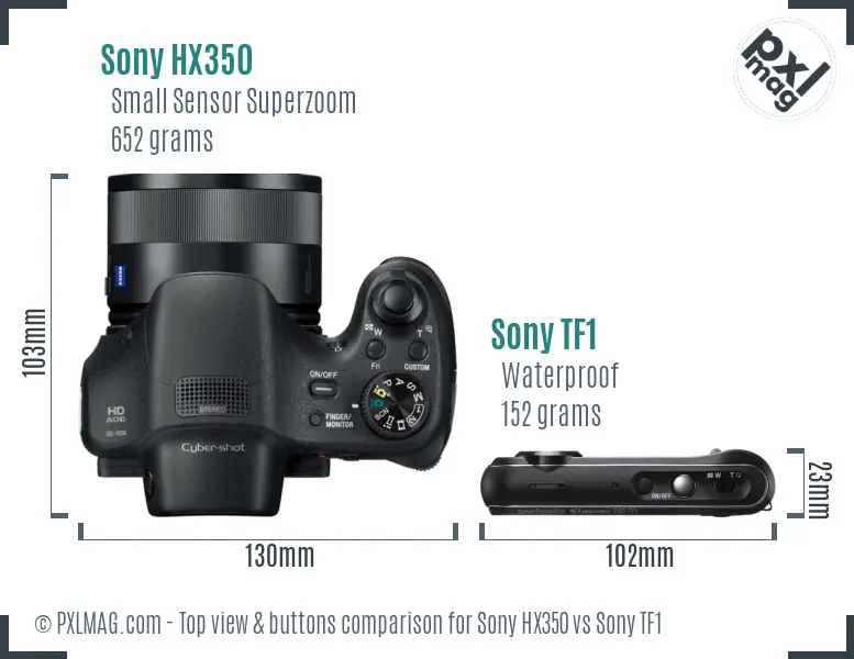 Sony HX350 vs Sony TF1 top view buttons comparison