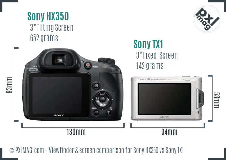 Sony HX350 vs Sony TX1 Screen and Viewfinder comparison
