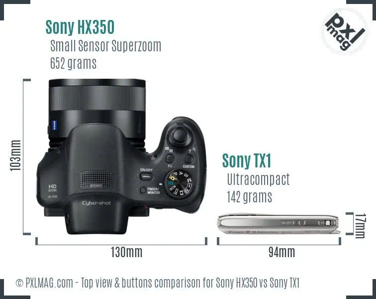 Sony HX350 vs Sony TX1 top view buttons comparison
