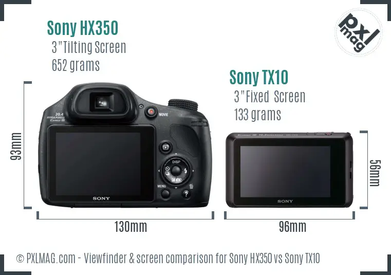 Sony HX350 vs Sony TX10 Screen and Viewfinder comparison