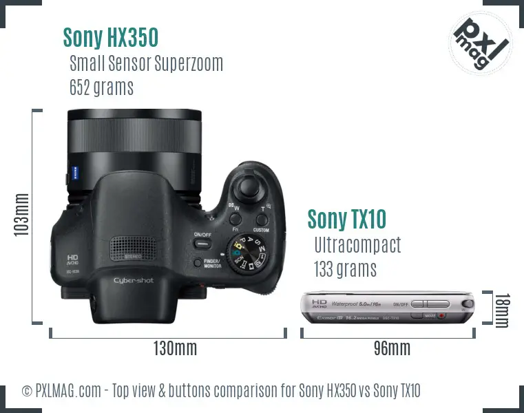 Sony HX350 vs Sony TX10 top view buttons comparison