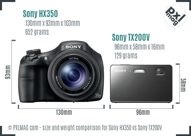 Sony HX350 vs Sony TX200V size comparison