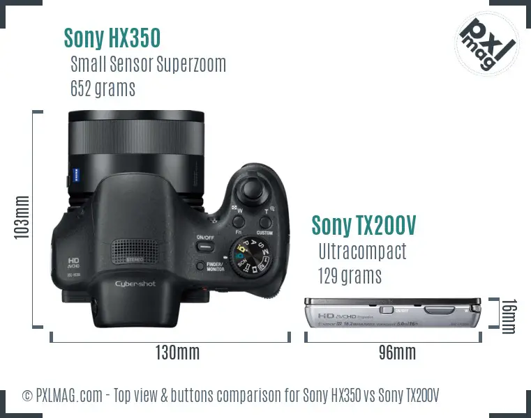 Sony HX350 vs Sony TX200V top view buttons comparison