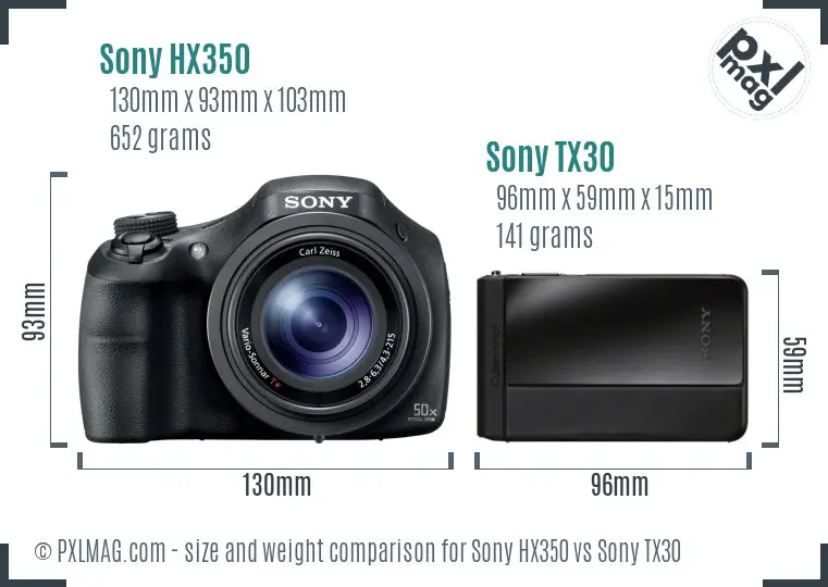 Sony HX350 vs Sony TX30 size comparison
