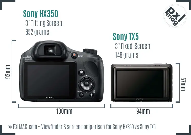 Sony HX350 vs Sony TX5 Screen and Viewfinder comparison