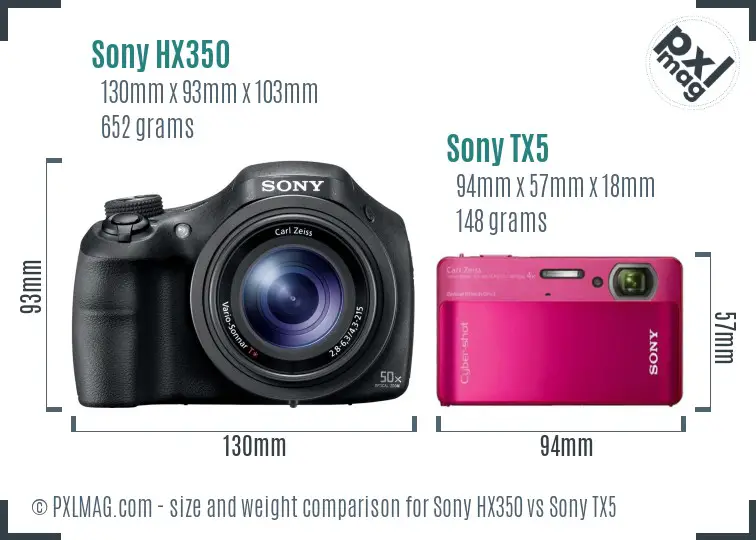 Sony HX350 vs Sony TX5 size comparison