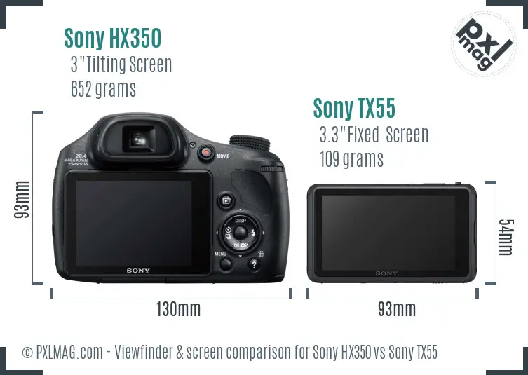 Sony HX350 vs Sony TX55 Screen and Viewfinder comparison