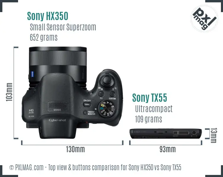 Sony HX350 vs Sony TX55 top view buttons comparison