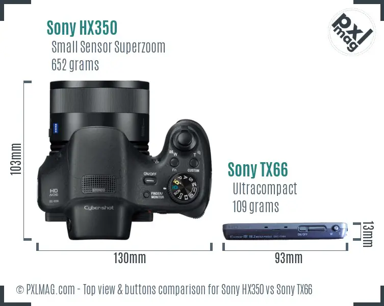 Sony HX350 vs Sony TX66 top view buttons comparison