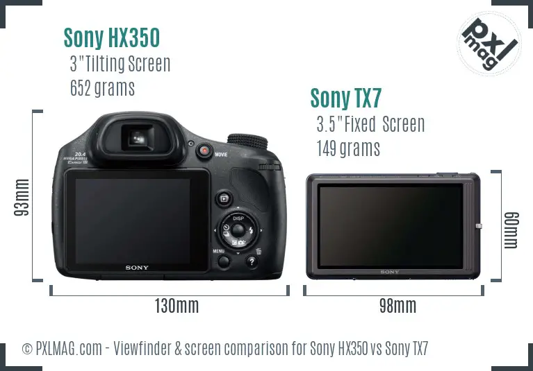 Sony HX350 vs Sony TX7 Screen and Viewfinder comparison