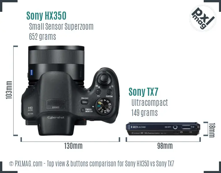 Sony HX350 vs Sony TX7 top view buttons comparison