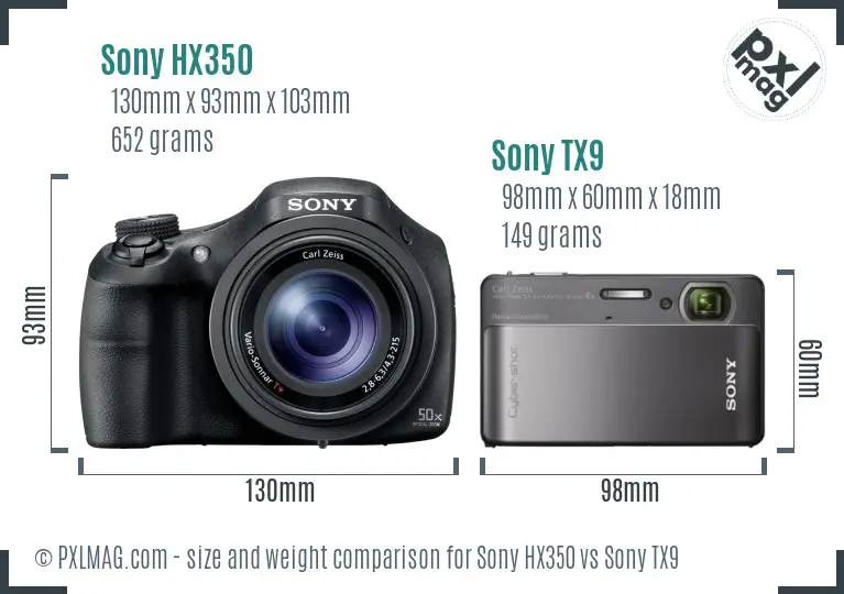 Sony HX350 vs Sony TX9 size comparison