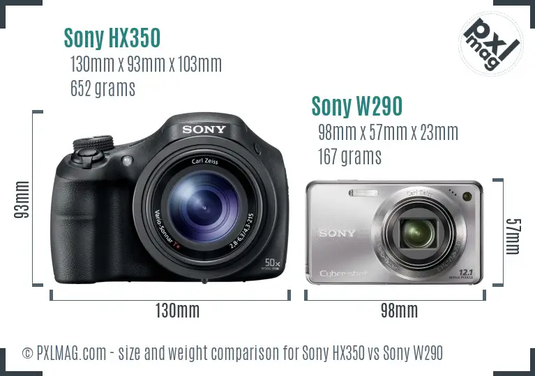 Sony HX350 vs Sony W290 size comparison