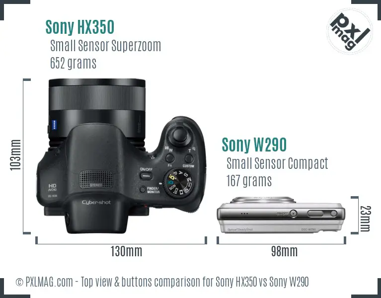 Sony HX350 vs Sony W290 top view buttons comparison