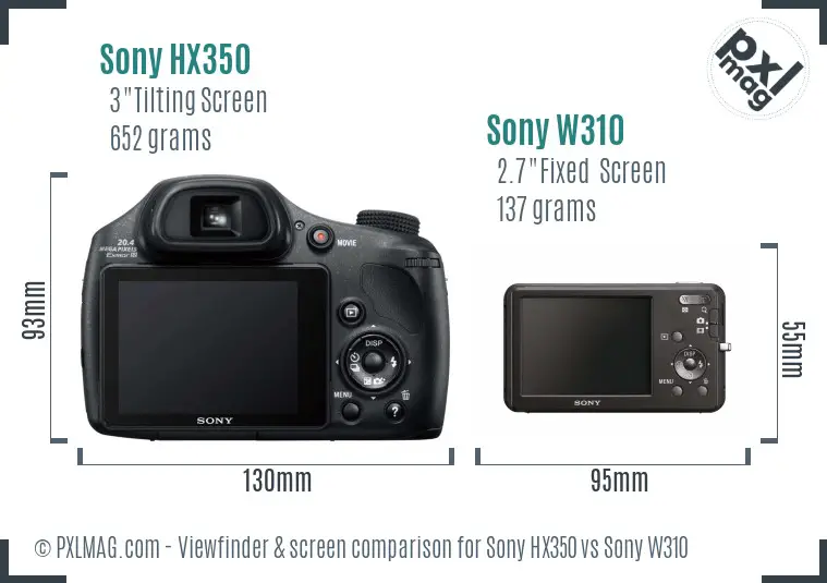 Sony HX350 vs Sony W310 Screen and Viewfinder comparison