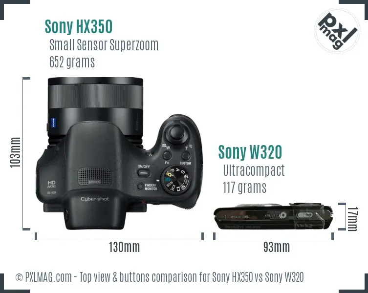 Sony HX350 vs Sony W320 top view buttons comparison